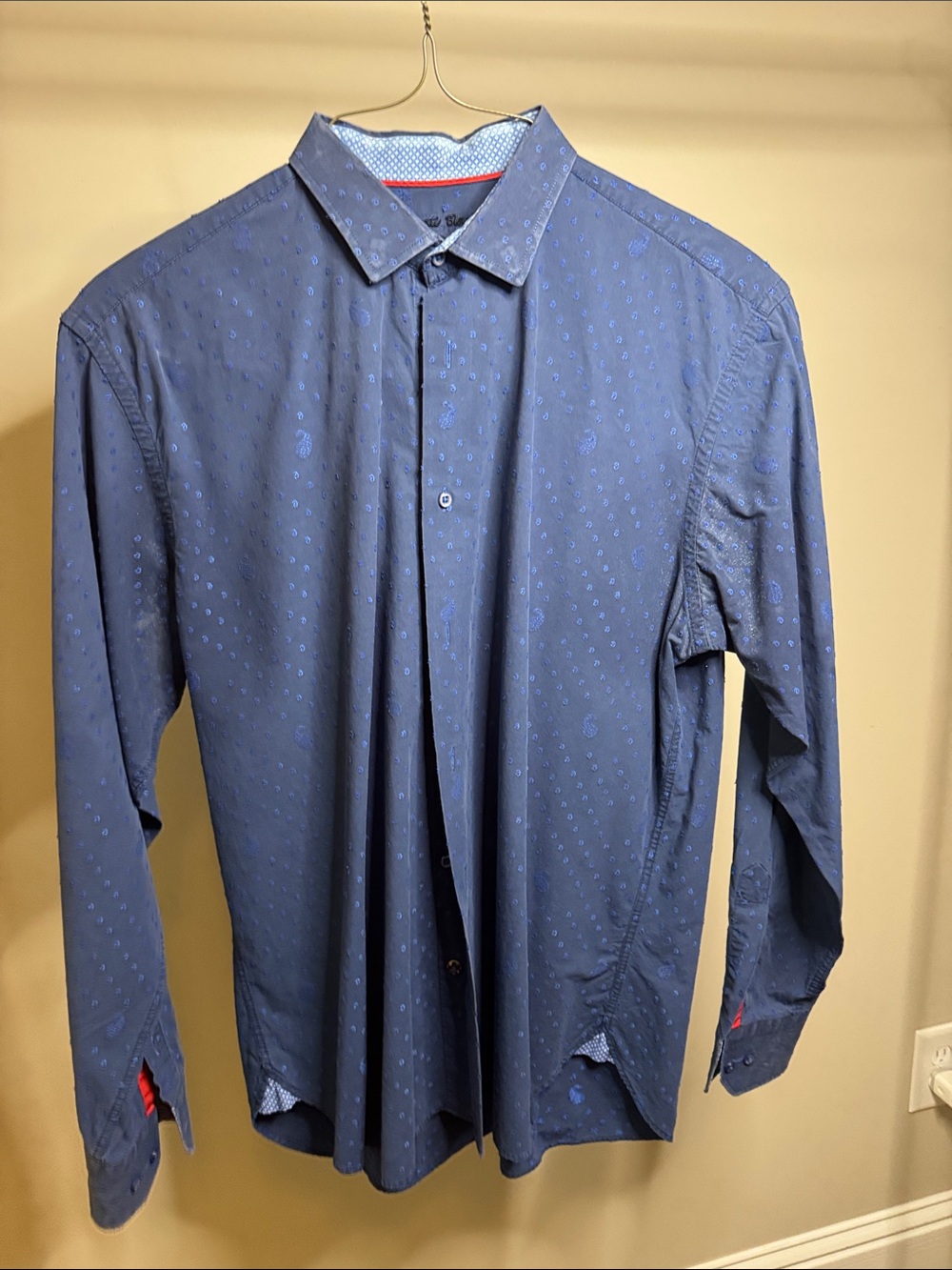 Men's Navy Blue Paisley-Print Long Sleeve Dress Shirt
